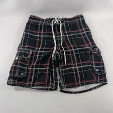 OP Board Shorts Plaid Black Red Mens Size Medium