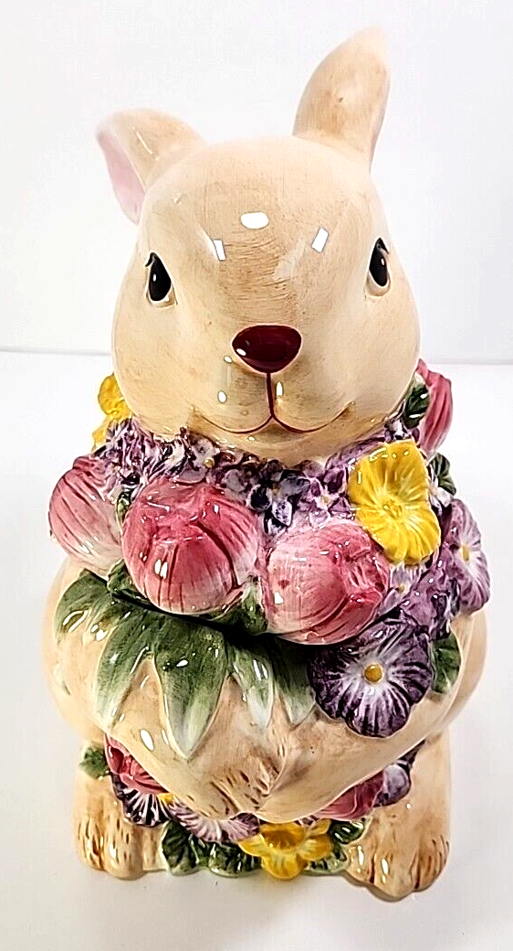 Harry & David Bunny Cookie Jar Floral Easter Rabbit Spring Tulip