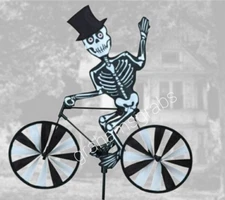 PREMIER SKELETON RIDING BICYCLE BIKE WIND SPINNER SPOOKY YARD DECOR PD26861