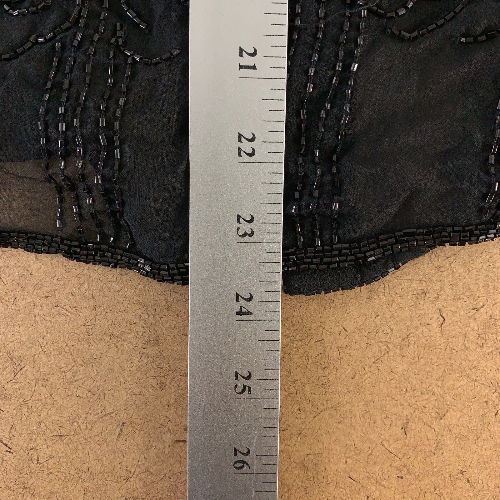 Mark & John Women's Medium Black Sheer Silk Beaded Trim Long Sleeve Blouse