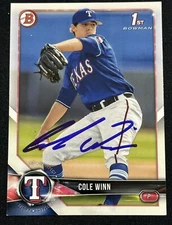 Cole Winn Signed 2018 Bowman Draft 1st Bowman Paper Autographed Auto Rangers Rc
