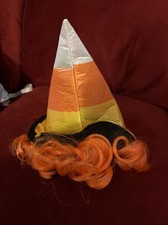 Sombrero de bruja Candy Corn y peluca naranja disfraz de perro talla grande/X-grande