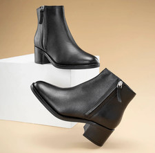 Womens Block Heel Boots Ladies Black Ankle Low Heel Zip Up Boots UK Size 3-7