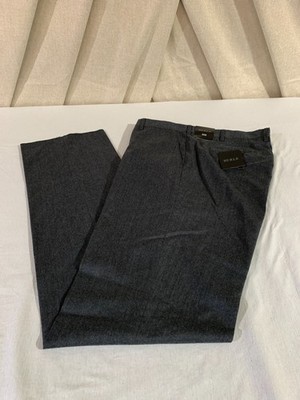 BERLE  Flat Front Dress Pants Men's Reg 40 CHARCOAL GREY Wool Flannel super 100s