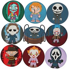 8Pcs Diamond Painting Coasters with Holder,DIY Halloween Life Coaster Bd8p30102