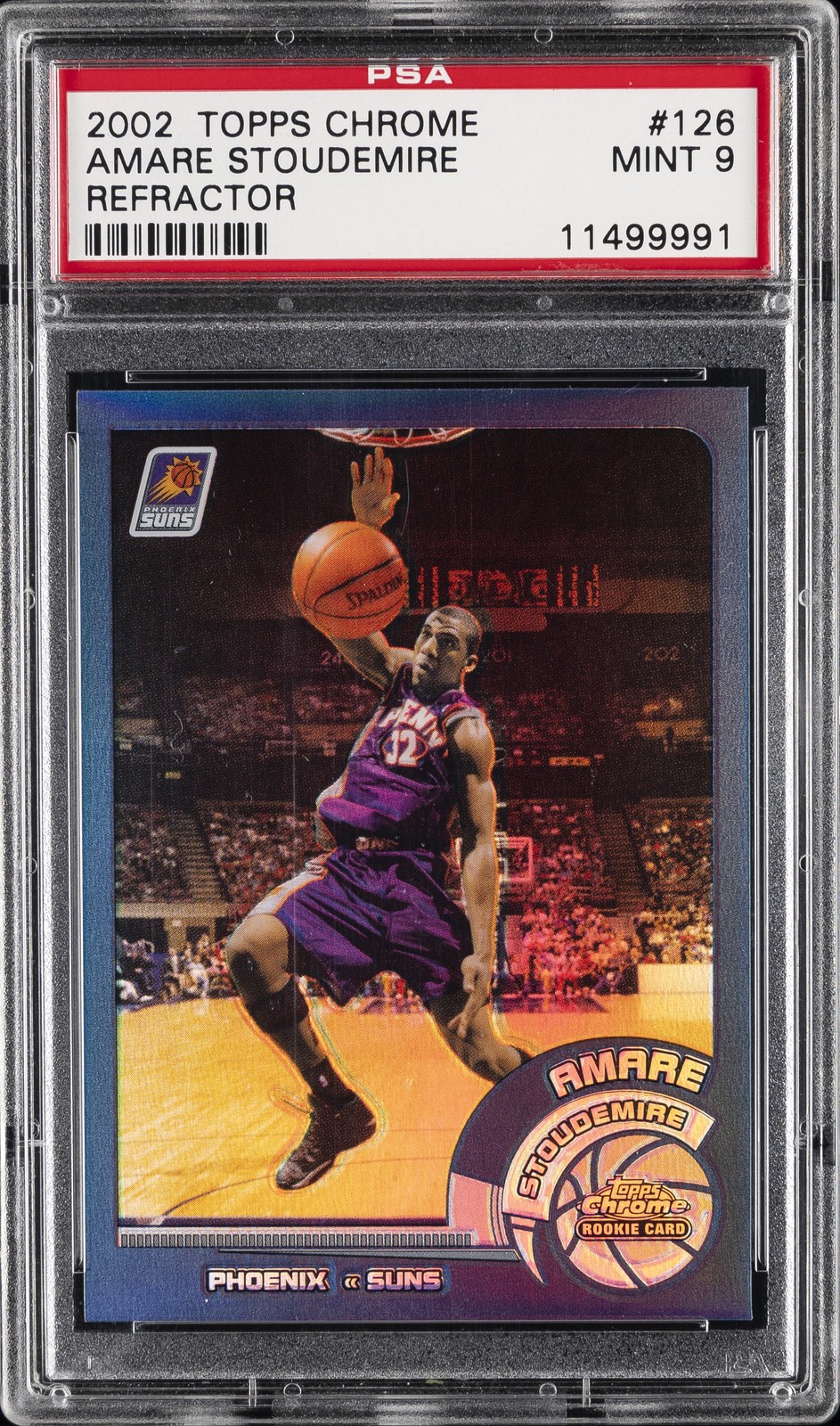 2002 TOPPS CHROME REFRACTOR #126 AMARE STOUDEMIRE ROOKIE RC PSA 9
