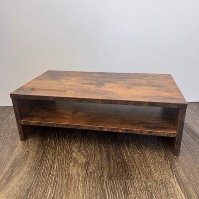 Wood Monitor Stand Riser Rustic Brown TV Shelf Desk Organizer