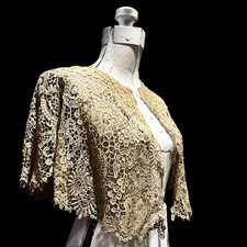 Antique 1900s Edwardian Schiffli Chemical Lace Capelet Bertha Collar 33 Inches
