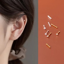 Ball Stud Earrings Silver Color Simulated Diamond Round Piercing Women Jewelry