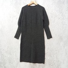 Re:EDIT Finger Hole Volume Sleeve Ridge Knit Rib Knit Long Dress for Low Height
