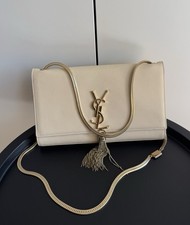 Authentic Saint Laurent Medium Tassel Chain Bag Off-white/Cream Leather