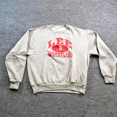 VINTAGE Russell Athletic Sweatshirt Mens L Gray Graphic Wrestling Fleece Lined