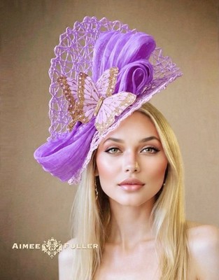 Kentucky Derby Fascinator Royal Ascot Hat Light Purple Lavender Pink Butterflies