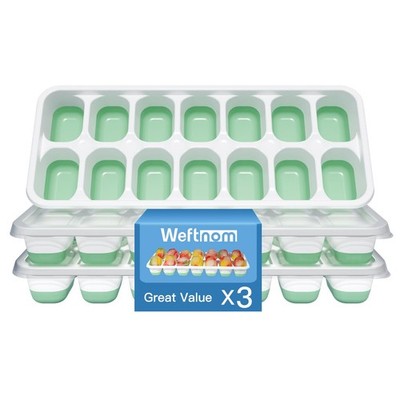 Ice Cube Tray with Lid, 3 Pack Silicone Easy-Release 3 Pack, Sage Green