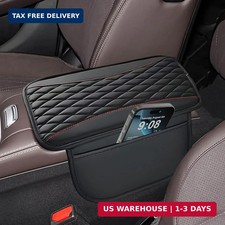 Center Console Cover, Patchwork Leather Arm Rest Cover with Storage Bag Thin Mid