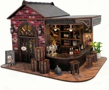 Book Nook Kit, 3D Wooden Miniature Tavern Pub Dollhouse with LED Lights - DIY