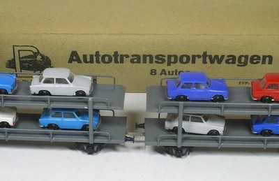 H0 Doppel Autotransportwagen m. 8 Trabis Dahmer DDR 5260/510/2 neuw. OVP