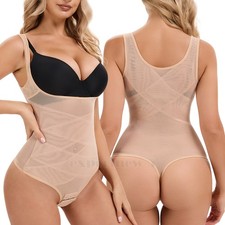 Women Mesh Sculpting Bodysuit Tummy Control Thong Shapewear Full Body Shaper