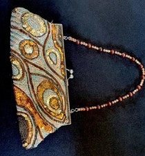 Beaded Sequin Evening Clutch Purse w/ Amber Bead Strap  KissLuck  Made in China