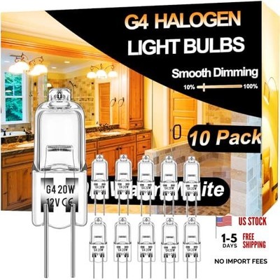 Halogen 20 Watt 12 Volt Light Bulbs 2 Pin G4 Base-10 Pack Long G4-20W-10Pack