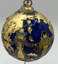 VTG Franklin Mint Gold Blue Children of The World Ball Ornament 2.5” Cloisonné