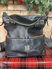 DOONEY & BOURKE DILLEN Black Pebbled Leather Shoulder Hobo Bag Handbag Purse