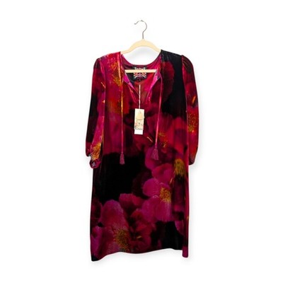 Johnny Was Vesna Mini Dress S Ruby Bloom Silk Blend Velvet Floral Boho NWT