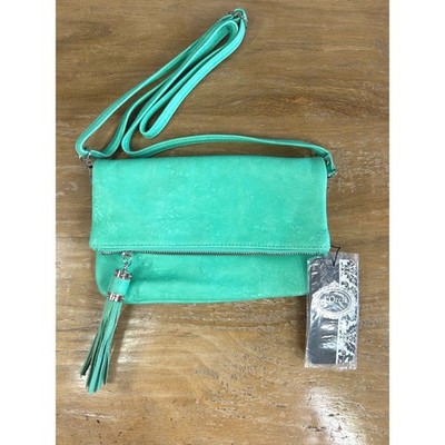 NWT Mint Green Foldover Crossbody Bag Tassel Clutch Vegan Leather Pastel Spring