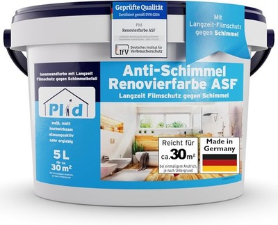 Plid  Anti Schimmel Renovierfarbe Innen Weiß 5L [FÜR ALLE WÄNDE] - Ant