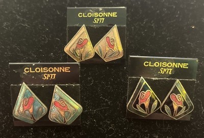 Cloisonne Post Earring Lot of 3 Taiwan ROC Cala Lily Flower Spring