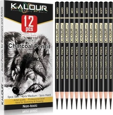 KALOUR Professional Charcoal Pencils Drawing Set 1 Count (Pack of 12), Black 