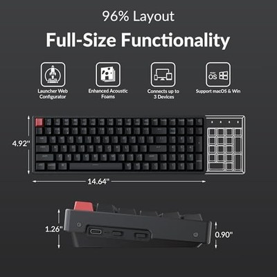 KEYCHRON K4 96% LAYOUT QMK WIRELESS AND WIRED MECHANICAL KEYBOARD SUPER -  BLACK