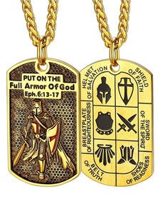 Authentic Gold Plated Shield Knights Templar Necklace for Male Put on The Whole Armor o...