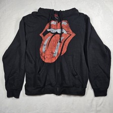 The Rolling Stones Classic Tongue Black Red Zip Up  Hoodie Size Medium