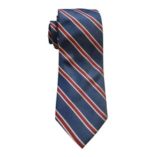 CHAPS Men's Tie Navy Blue Red White Striped Classic Business Necktie 3x57''