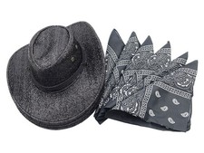 ZHANMAI 6 PCS COWBOY HATS 6 PCS BANDANAS WESTERN PARTY ACCESSORY SET BLACK