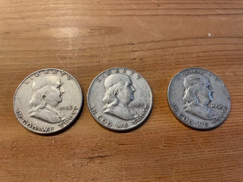 1952/53/54 D Franklin 90% Silver Half Dollars, Circ., No Reserve. low start bid