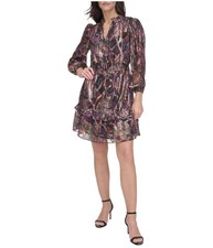 Vince Camuto Womens Chiffon Fit & Flare Dress, charcoal, 6