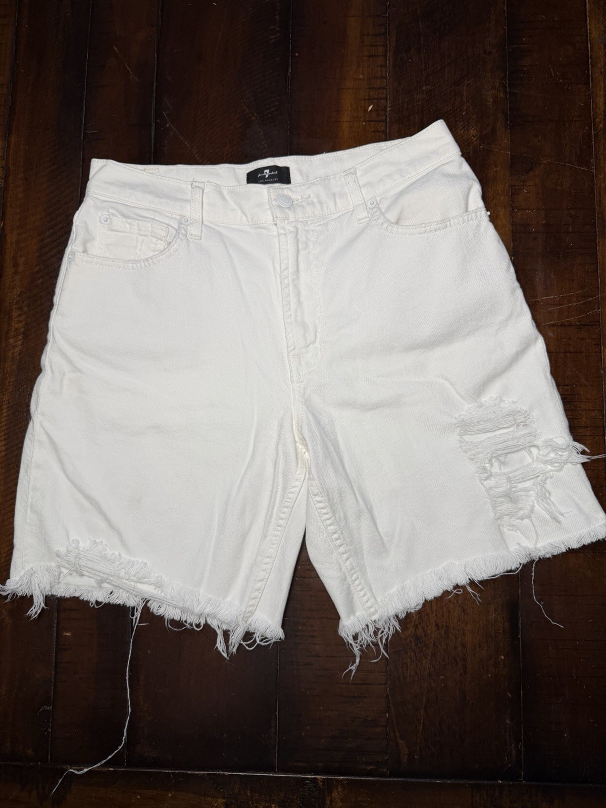 Seven for All Mankind Women's Boyfriend Short White Cutoff Jean Shorts Size 28