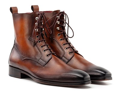 Paul Parkman Men's Handmade Brown Burnished Leather Dress Boots (ID#BT534-BRW)