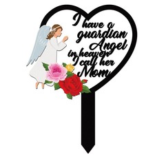Metal Memorial Grave Marker for Mom Heart Sympathy Plaque, Angel Decor
