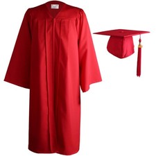 Matte Graduation Gown Cap Tassel Set 2025 for High School and Bachelor Red 54...