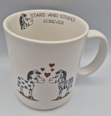 Vagabond Valentines Zebras Coffee Mug Cup STARS & STRIPES FOREVER Hearts VTG NOS