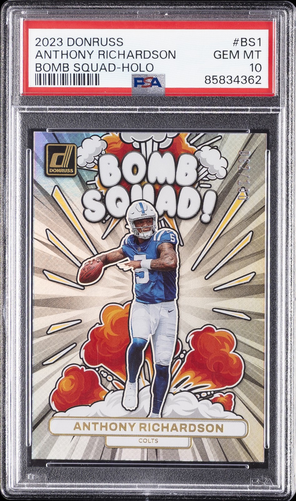 2023 PANINI DONRUSS BOMB SQUAD HOLO #BS1 ANTHONY RICHARDSON 62/100 PSA 10