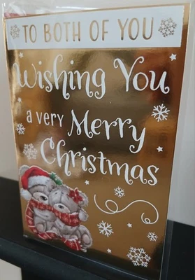 POPPYHILL TO BOTH OF YOU CHRISTMAS GREETING CARD CUTE BEARS GOLD FOIL FREE P&P