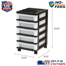 5-Drawer Narrow Plastic Storage Drawer Cart w...