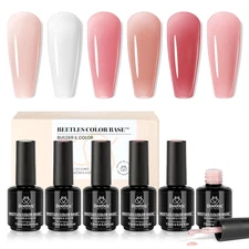 Beetles Rubber Base Builder Nail Gel Set - 6 Colors Nude Pink White Base Gel Pol