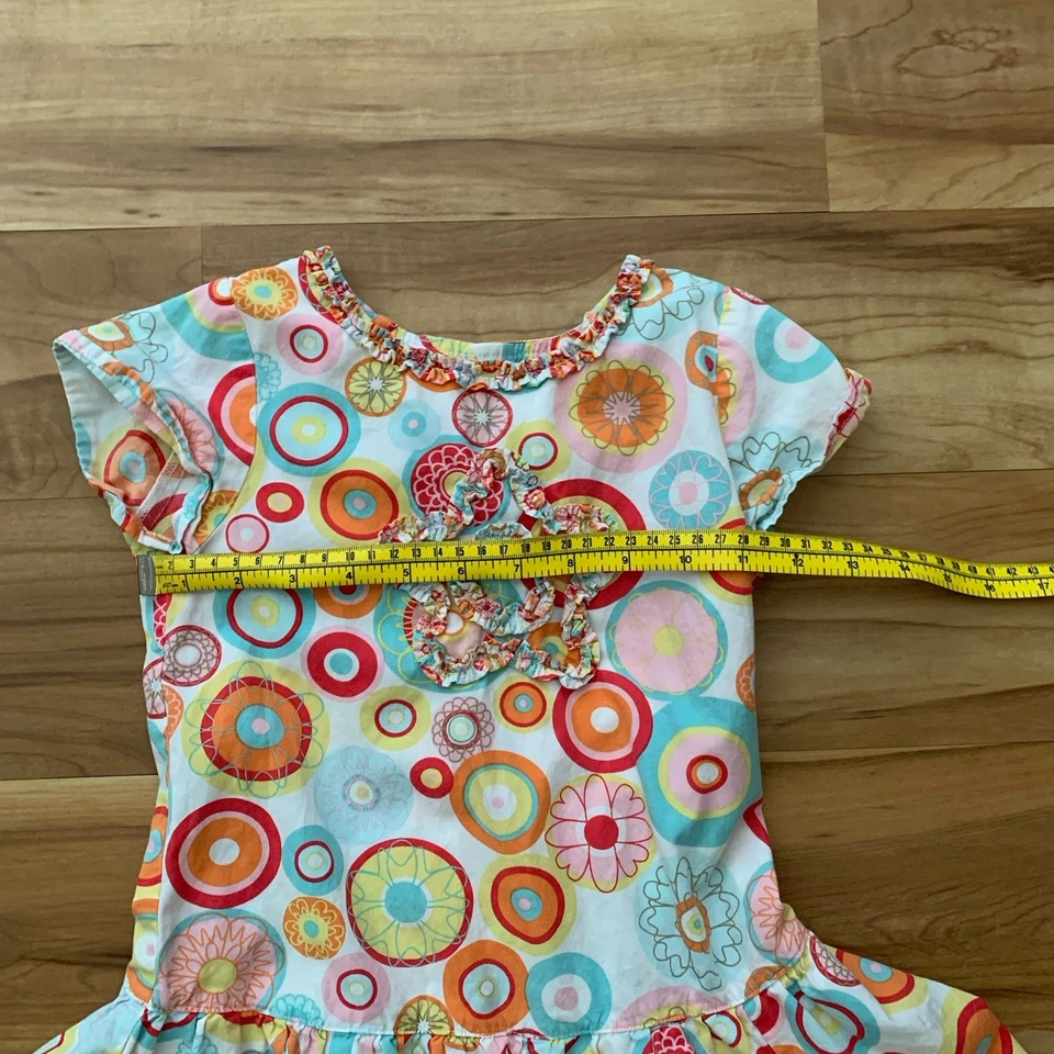 Deux Par Deux Girls Floral Geometric Dress Size 6 Short Sleeve Cotton - Image 2 of 4