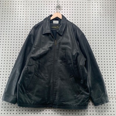 Vintage Structure Leather Jacket Mens XL Black 90s Thick Collared Heavyweight