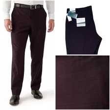 Perry Ellis Portfolio Men's 38/32 Modern Fit Dress Pant Port Red Windowpane New